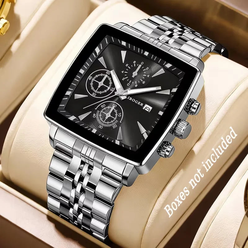 Luxury Square Dial Quartz Watch - Stainless Steel Business Watch