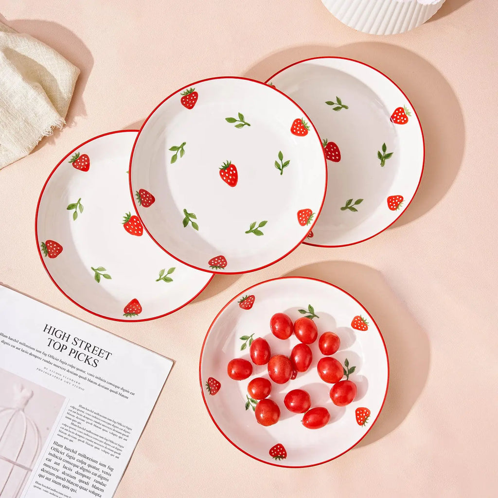 Premium Strawberry Ceramic Dinner Plate Set - Reusable & Elegant