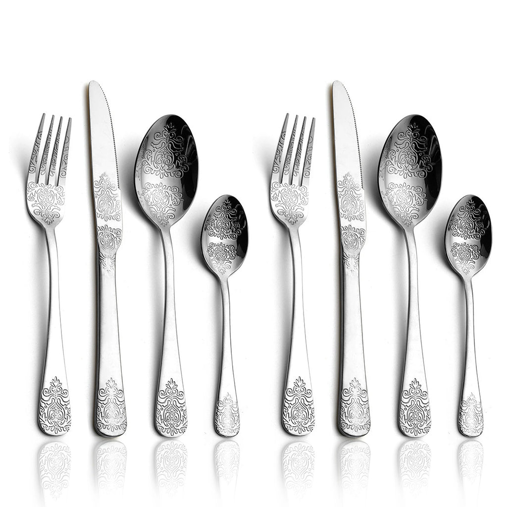 Elegant Vintage Carved Flatware Set - 304 Stainless Steel