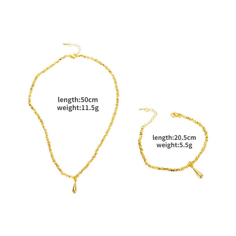 Elegant Gold Water Droplet Jewelry Set - Bracelet & Necklace