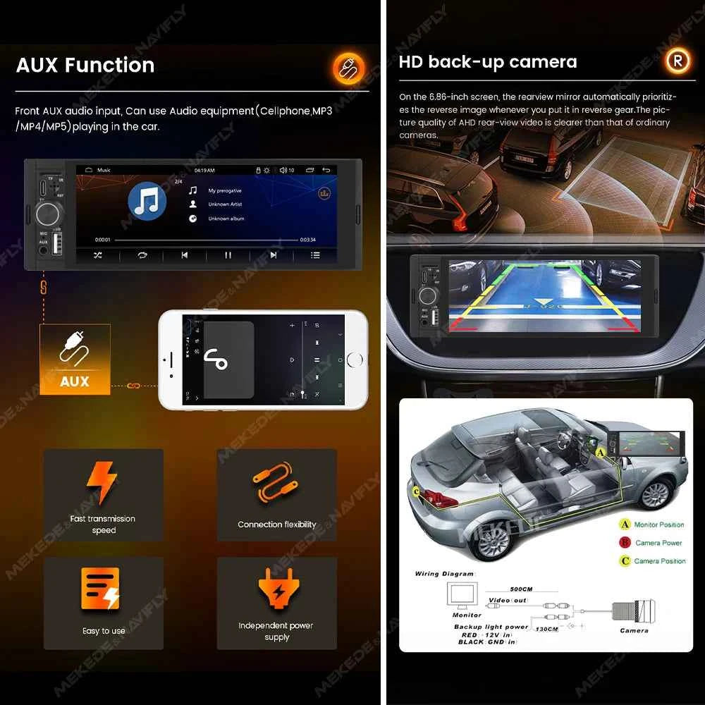 Universal Wireless CarPlay Stereo - 6.86 Inch HD Touch Screen