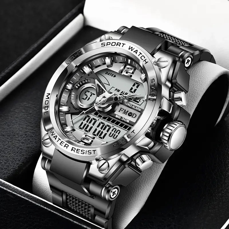 Digital Steel Military Wristwatch - LED Quartz Sports Clock