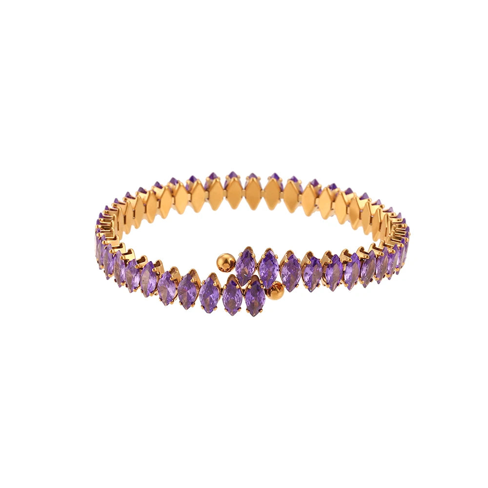 Luxury Rhombus Zircon Cuff Bracelet - Waterproof Gold Plated
