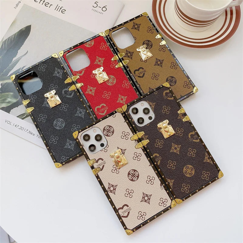 Elegant Square Luxury iPhone Case - Premium PU Leather Cover