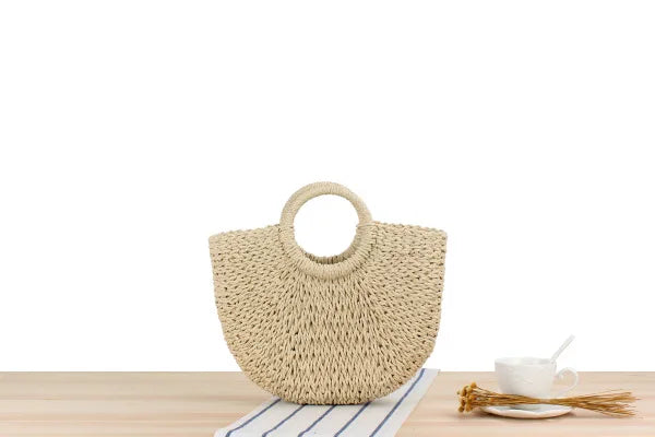 Elegant Women's Straw Tote - Handmade Beach Weaver