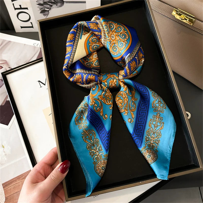 Luxury Silk Scarf - 70x70cm Square Shawl & Headband