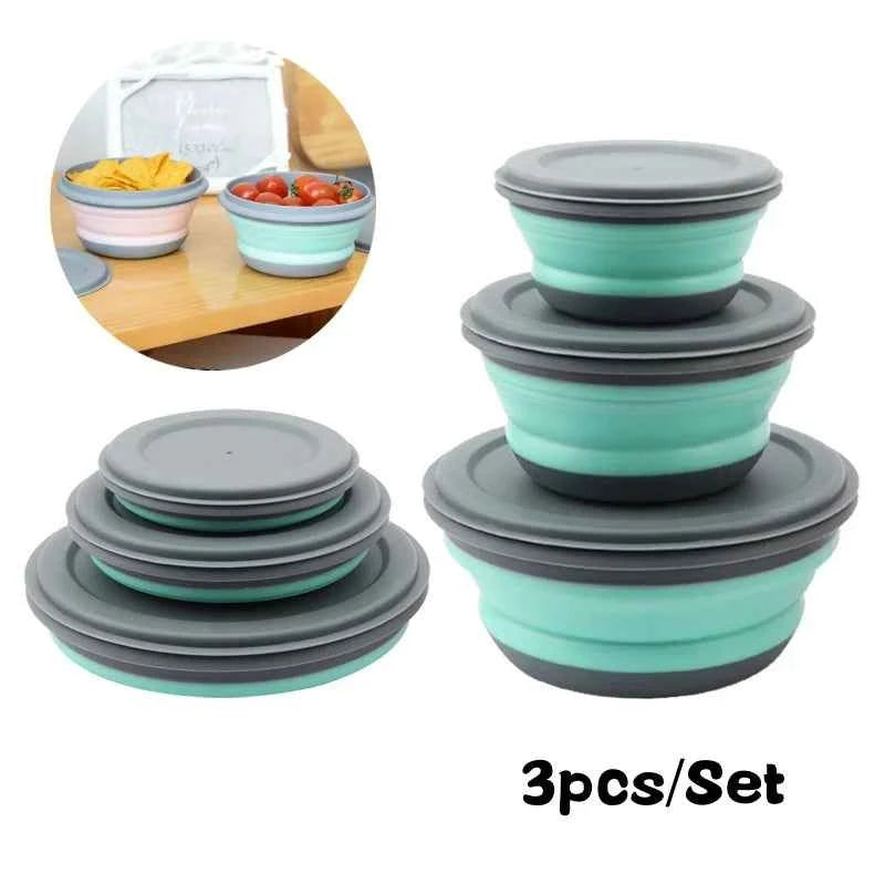 Premium Folding Lunch Bowl Set - Collapsible Silicone Food Container