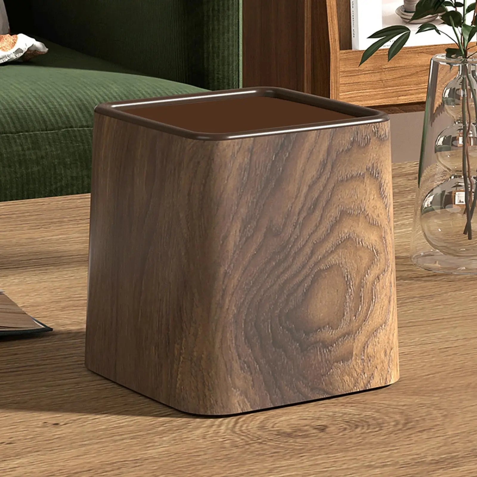 Elegant Small Desk Trash Can - Retro Wood Grain Design