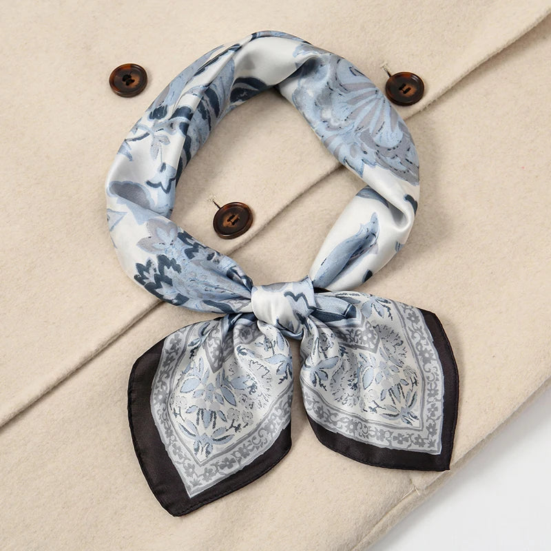 Luxury Silk Square Scarf - Elegant Satin Print Neck Wrap