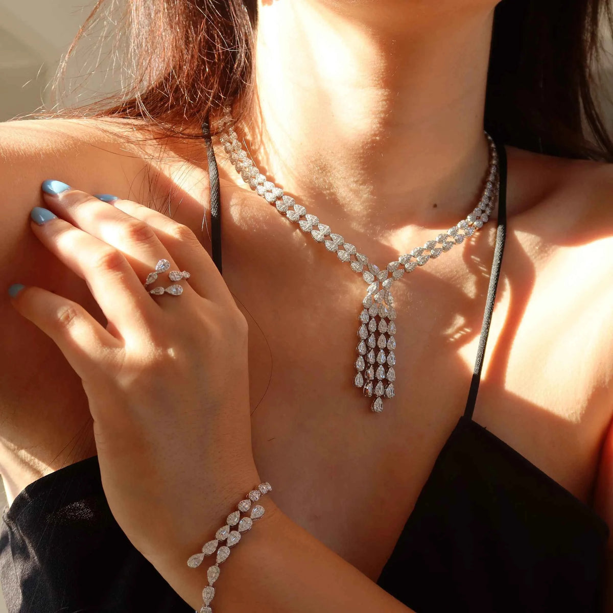 Elegant Cubic Zirconia Bridal Jewelry Set - Water Drop Design