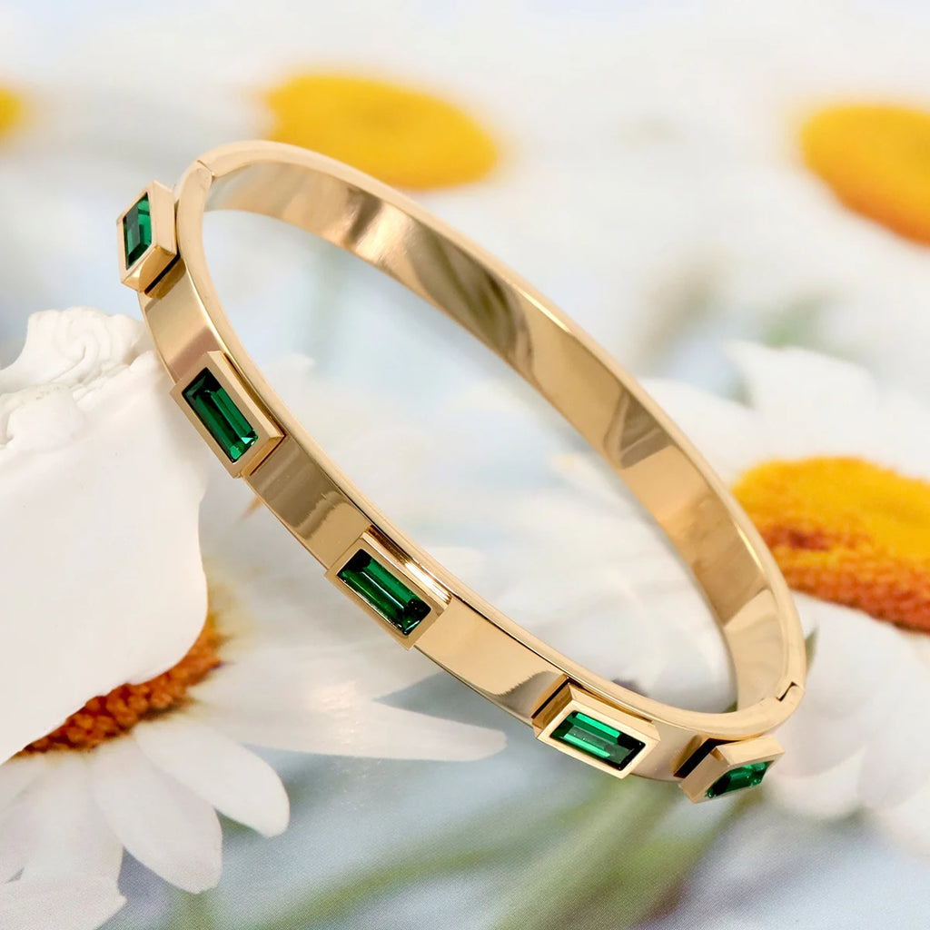 Elegant Gold Zircon Bangle - Stainless Steel & Retro Design