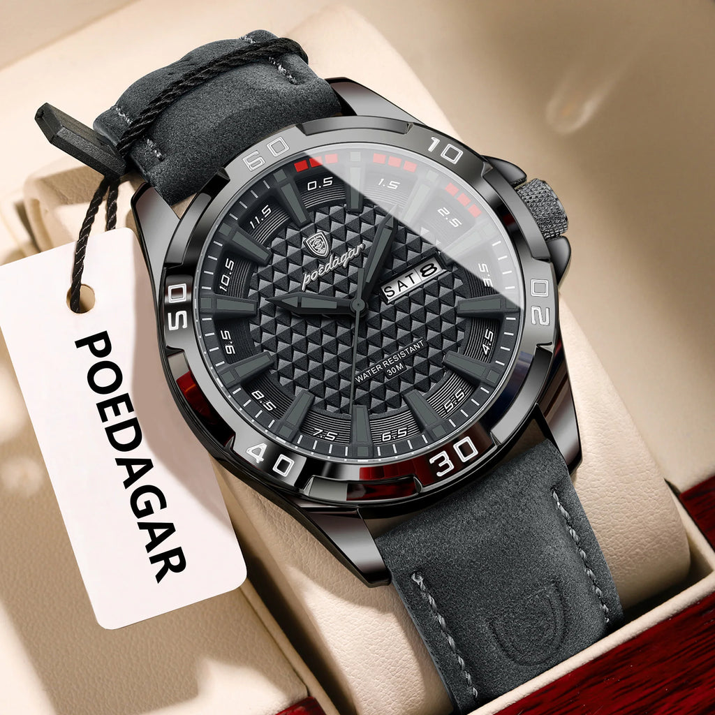 Luxury Men's Quartz Watch - Waterproof Leather Wristwatch