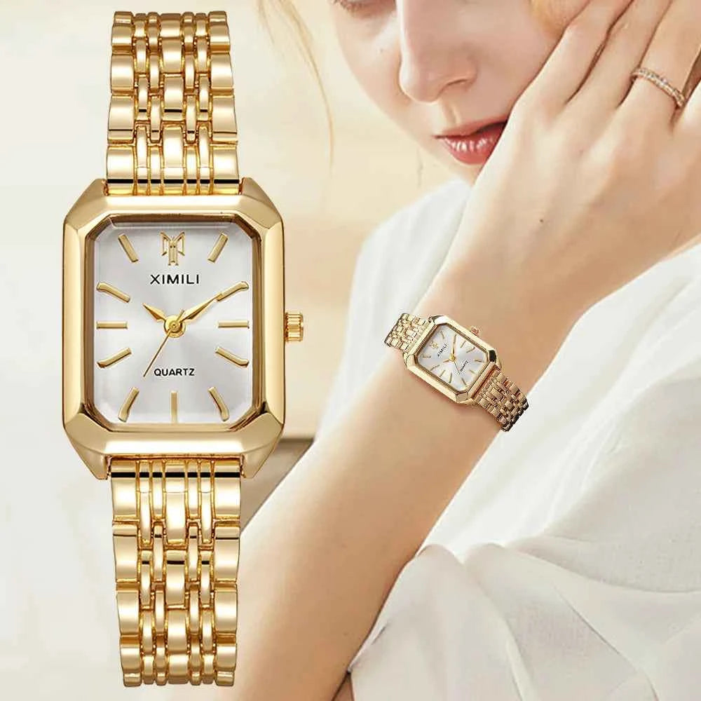 Elegant Women's Rectangle Quartz Watch - Stainless Steel Band