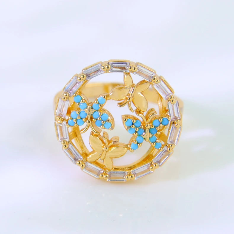 Luxury 21k Gold Plated Italian Zircon Cocktail Ring
