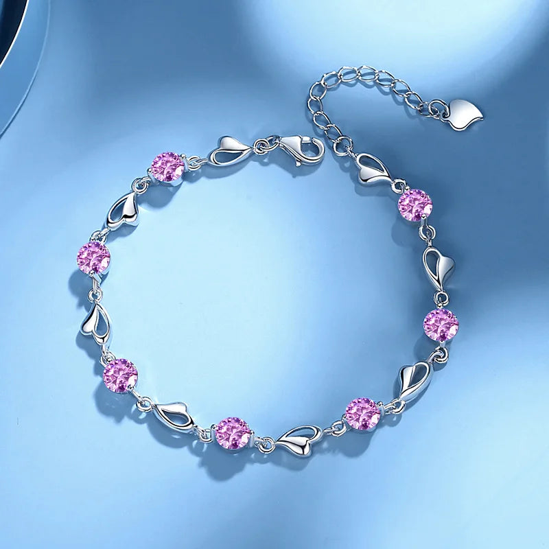 Elegant Sterling Silver Zircon Bracelet - Purple Blue Crystal