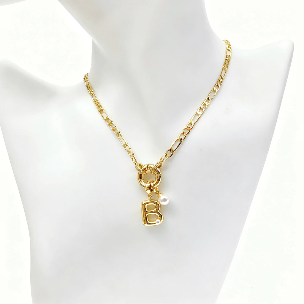 Luxury Initial Letter Pearl Necklace - Chunky Pendant Choker