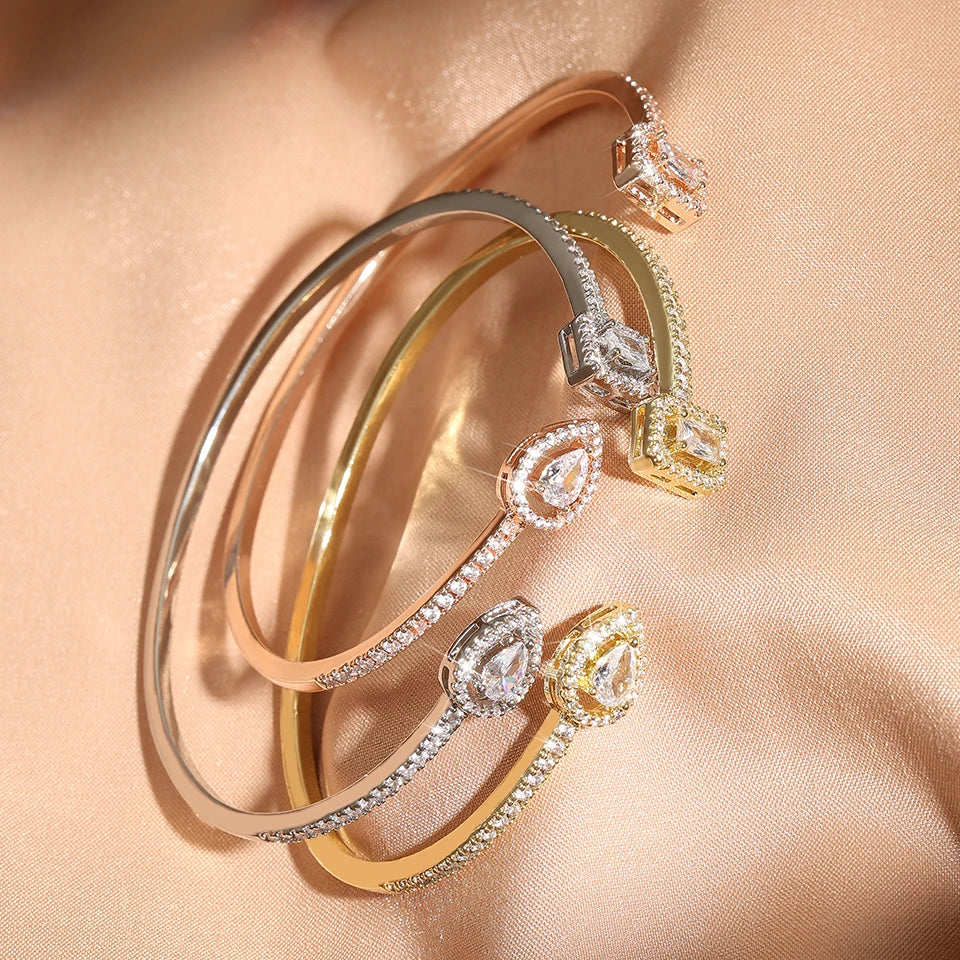 Elegant Gold Cuff Bangle - Cubic Zirconia Bracelets