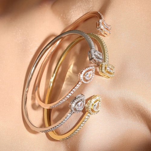 Elegant Gold Cuff Bangle - Cubic Zirconia Bracelets