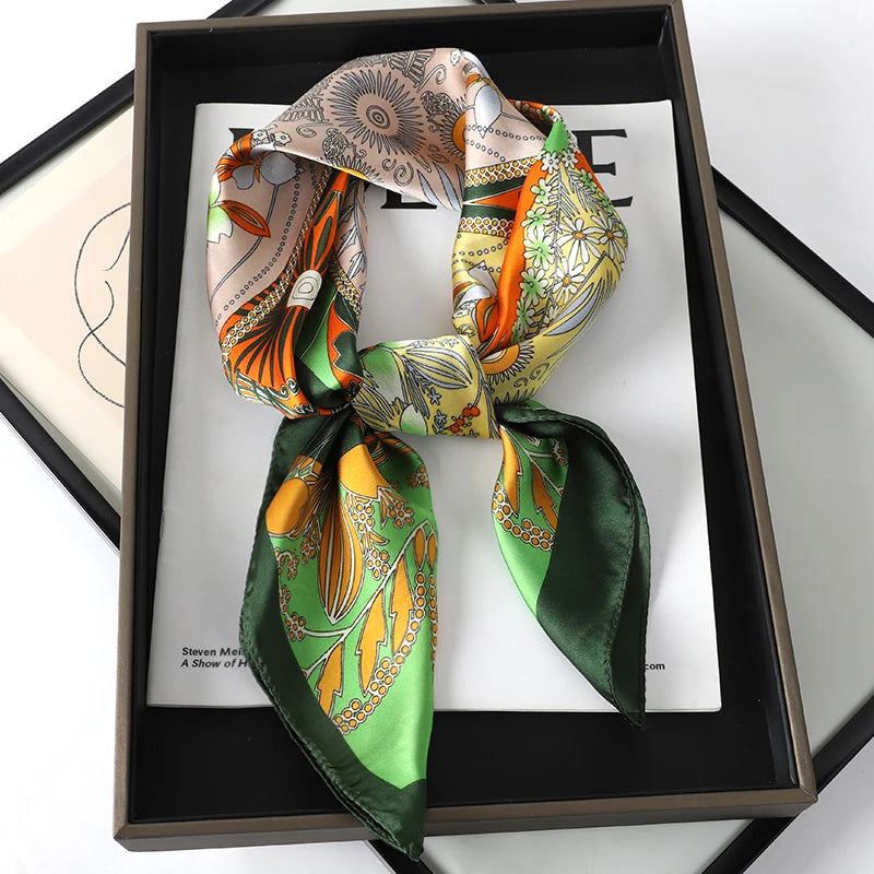 Luxury Silk Square Scarf - Elegant Hair Tie & Neck Band