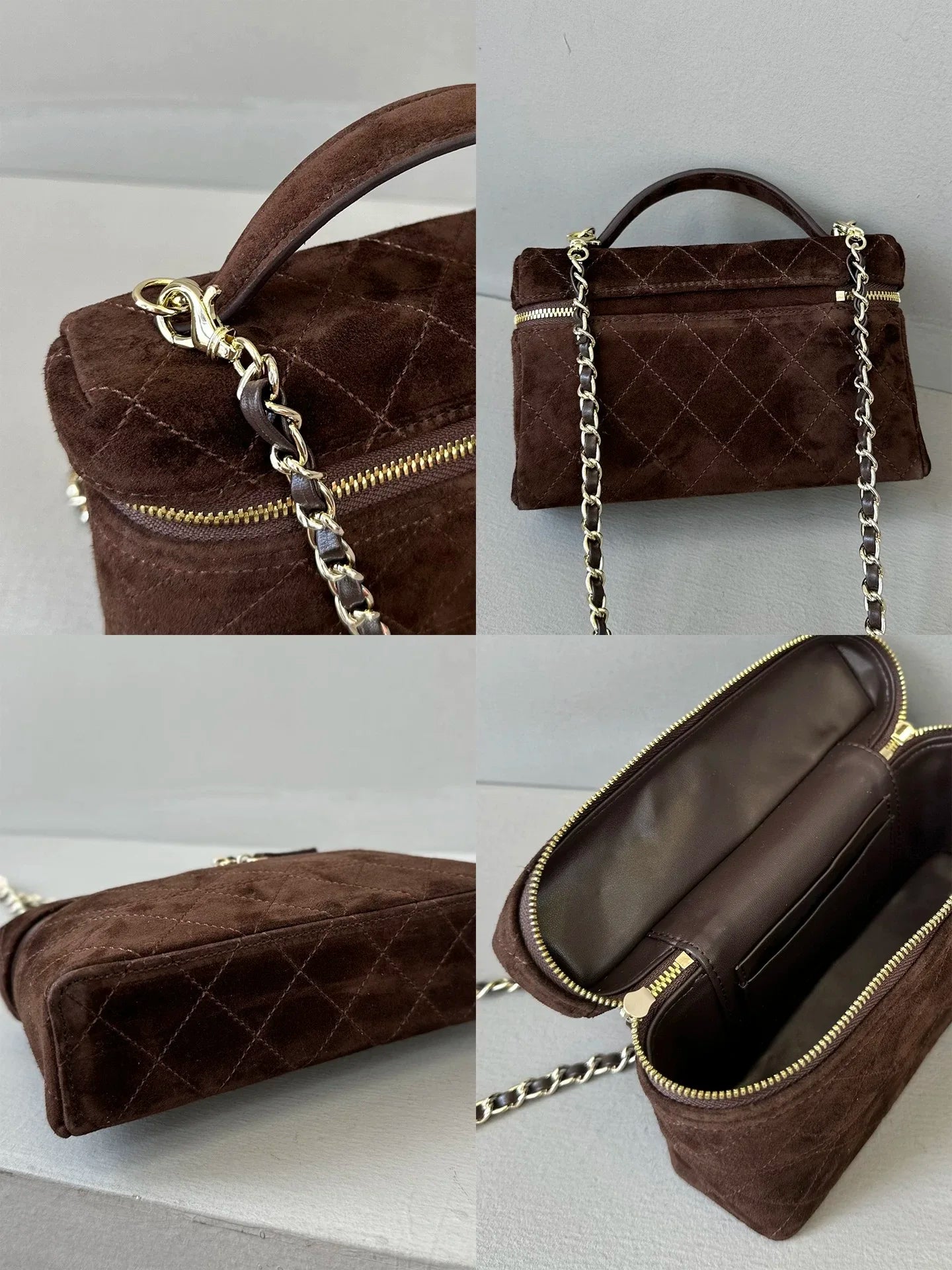 Elegant Frosted Suede Diamond Grid Chain Bag