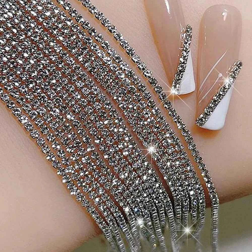 Luxury Crystal Chain Nail Charms - Rhinestone Diamond Art