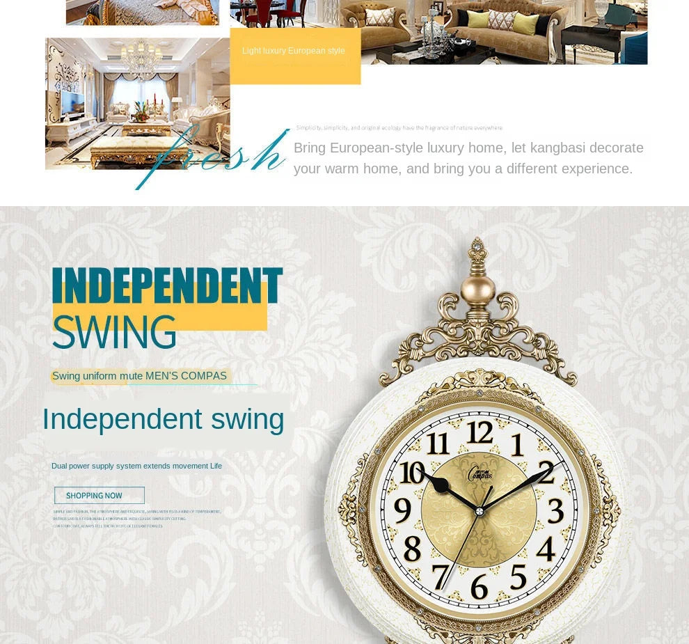 Elegant Retro Wall Clock - Mute Pendulum Design