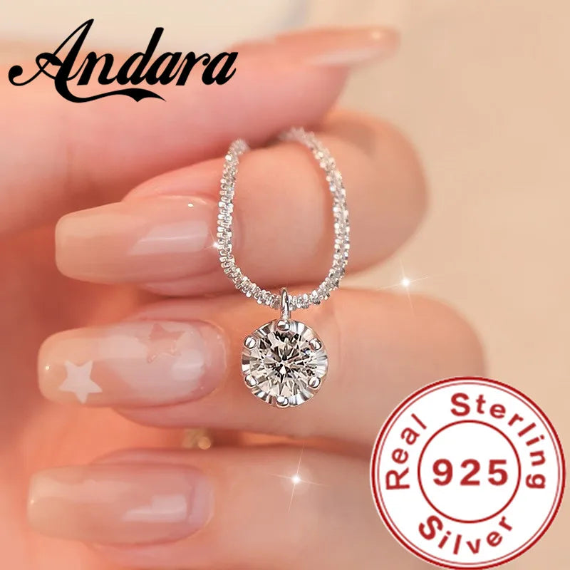 Luxury Silver Zircon Pendant Necklace - Elegant Italian Chain