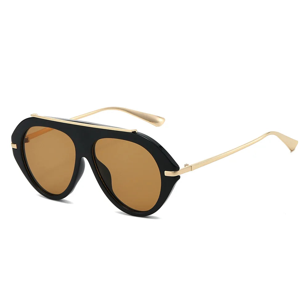 Retro Oversized Pilot Sunglasses - Vintage Gold Frame Shades