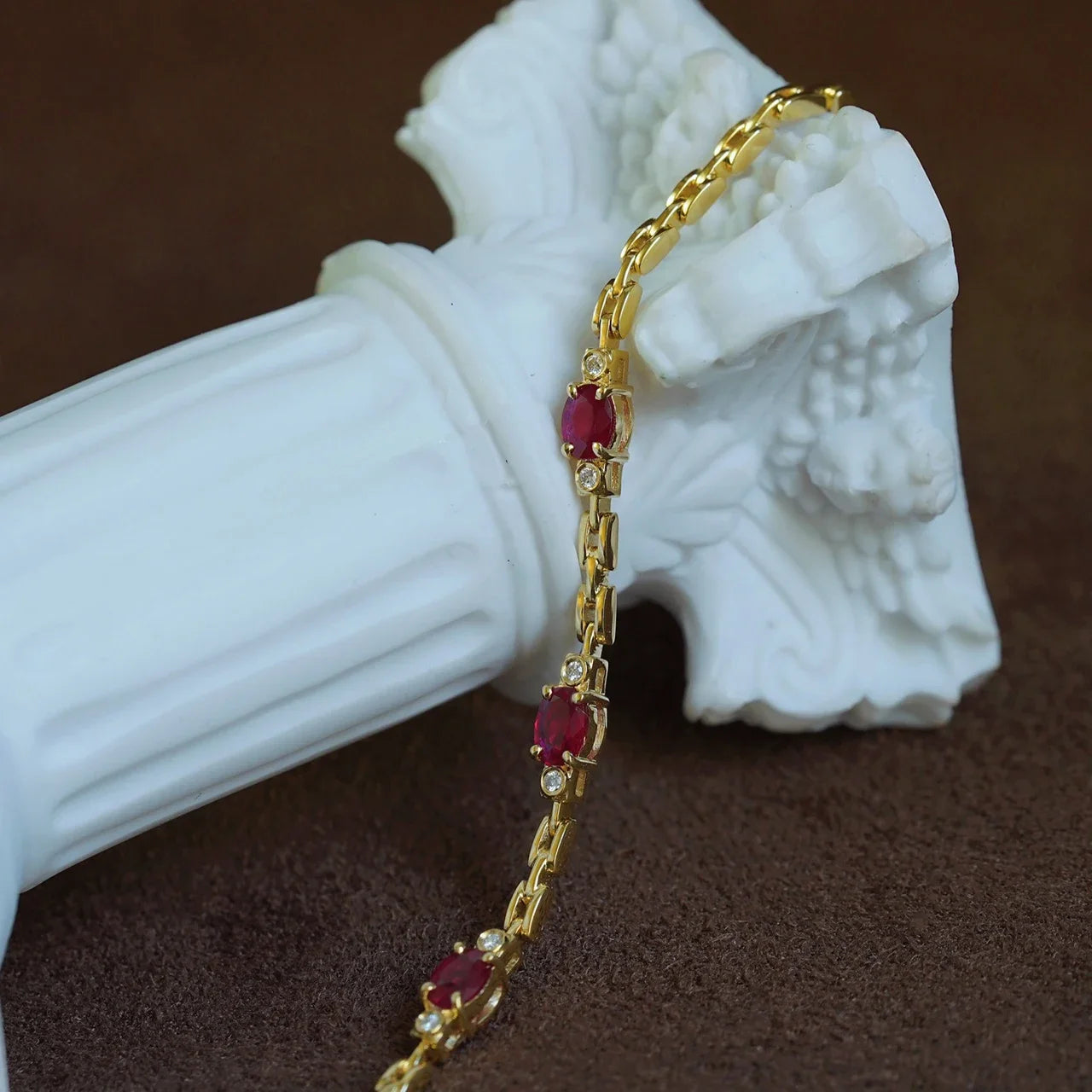 Elegant Ruby Diamond Bracelet - Gold-Tone Charm Jewelry
