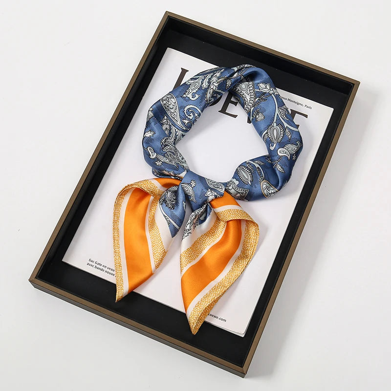 Elegant Bohemian Silk Square Scarf - Floral Satin Neck Scarf