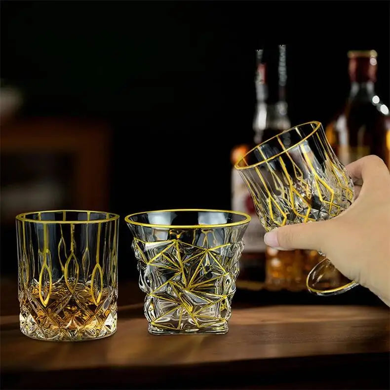 Elegant Luxury Whiskey Glass - Crystal & Golden Line Design