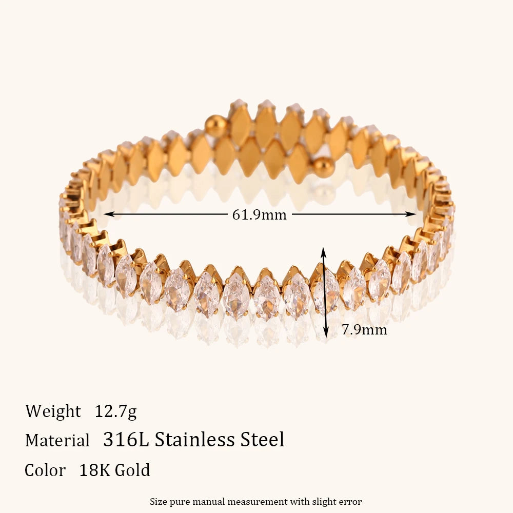 Luxury Rhombus Zircon Cuff Bracelet - Waterproof Gold Plated