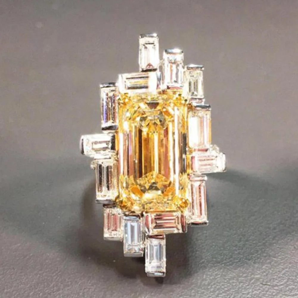 Elegant Yellow Cubic Zirconia Ring - Luxury Fashion Jewelry