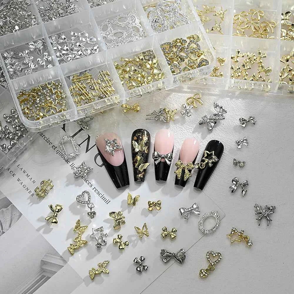 Luxury 3D Gold Bow Nail Metal Charms - 120pcs Shiny Art Supplies