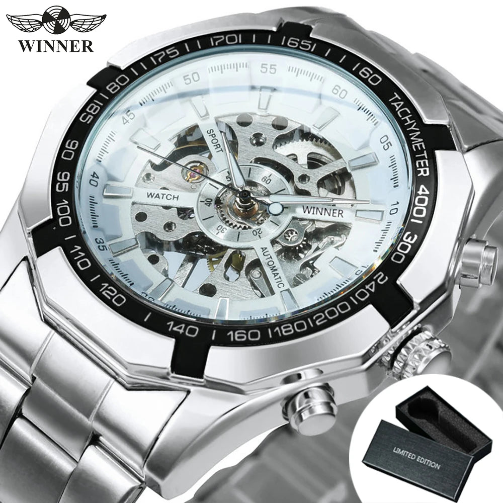 Classic Skeleton Mechanical Watch - Luxury Stainless Steel Wristwatch