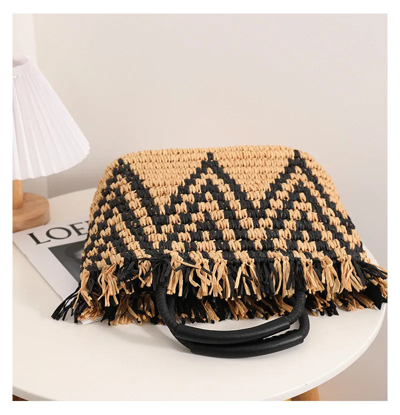 Elegant Straw Beach Tote - Tassel Accent