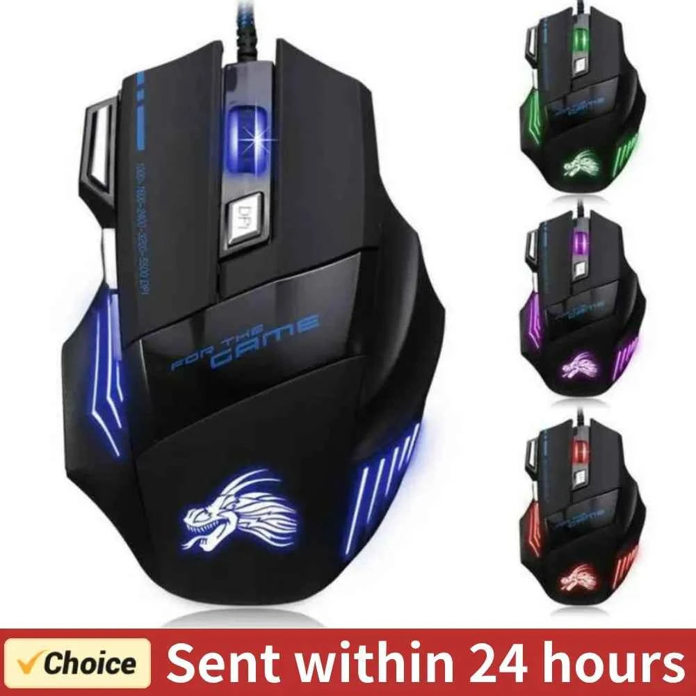 Wired gaming mouse - black ergonomic design with RGB backlighting and 7 buttons