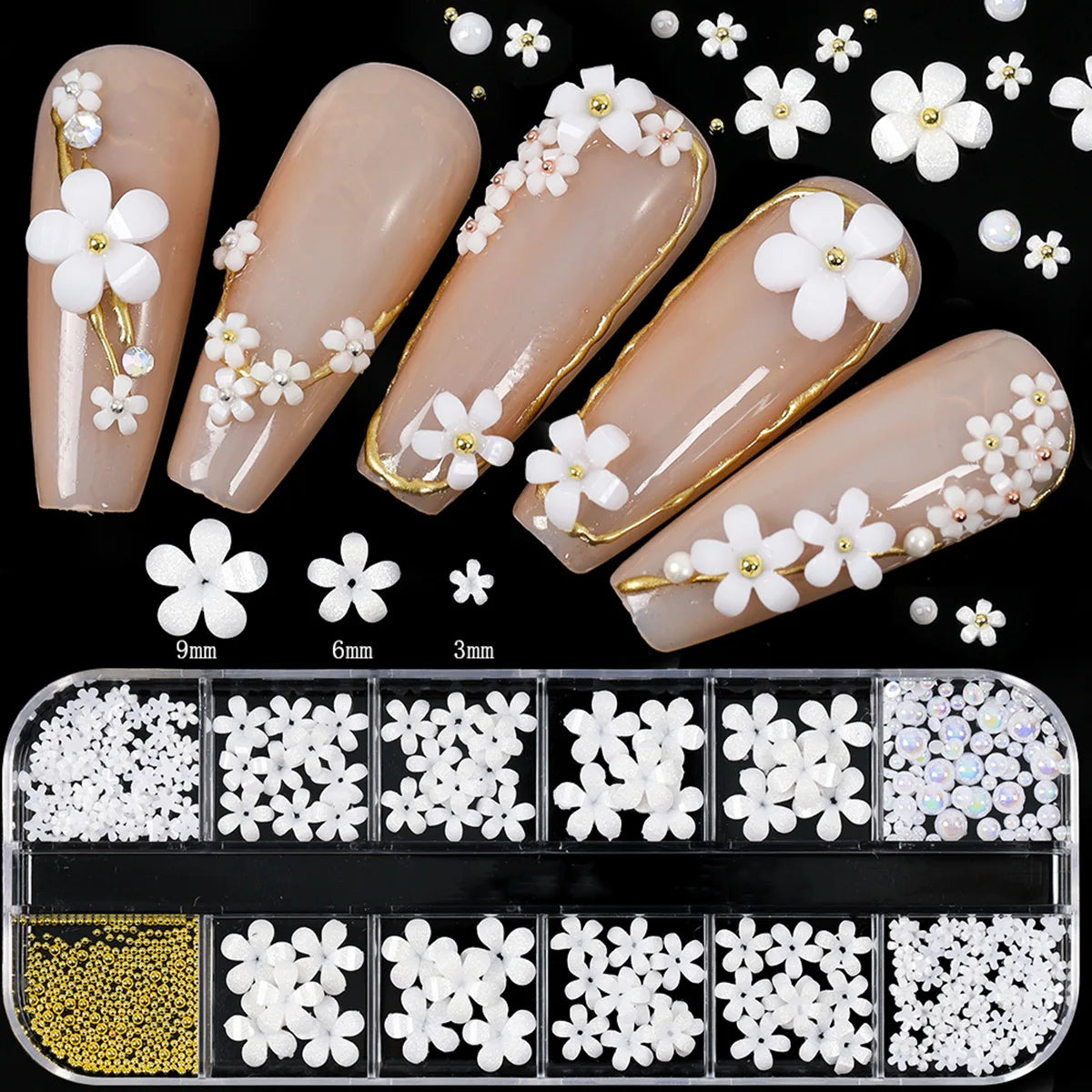 Luxury Christmas Nail Charms - 12 Grids Mixed Red & Green Gems