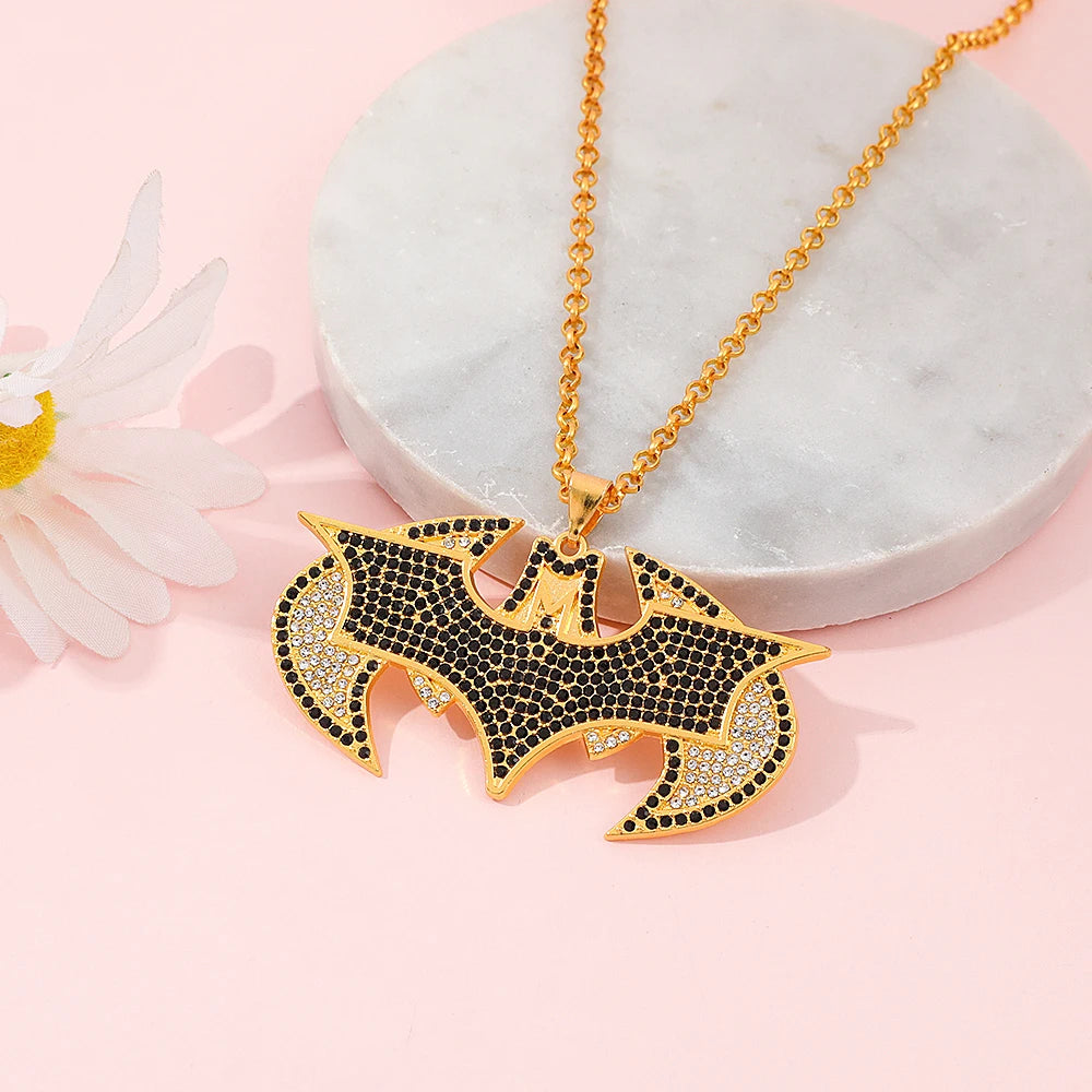 Luxury Gold Bat Pendant Necklace - Full Rhinestone Hip Hop Jewelry