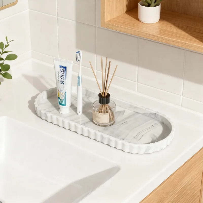 Elegant Scalloped Edge Luxury Decorative Tray - Oval Design