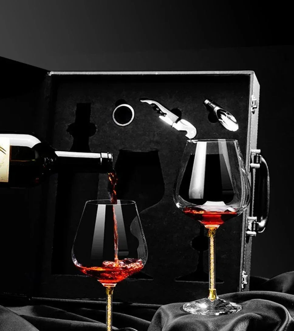 Elegant Crystal Wine Glass Set - Tall Stemmed Drinking Glasses