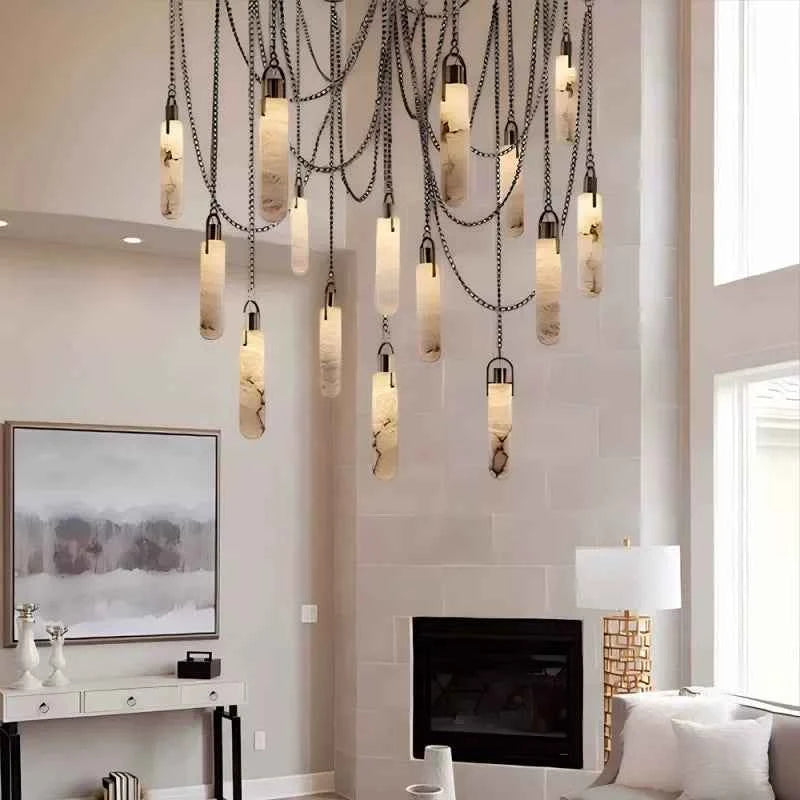 Luxury Marble Pendant Chandelier – Premium Solid Brass Multi-Light Ceiling Lamp for Living Room, Dining Area, Loft & Staircase Decor - Tulique