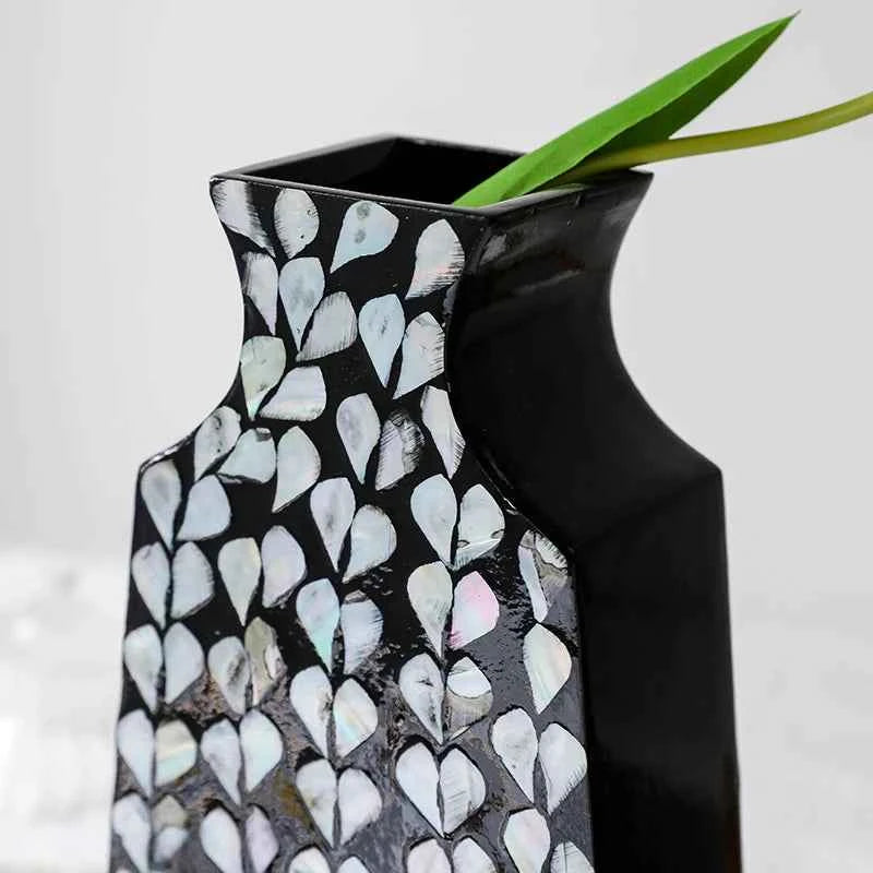 Premium Modern Aesthetic Vase - Hand-Painted Wood Centerpiece