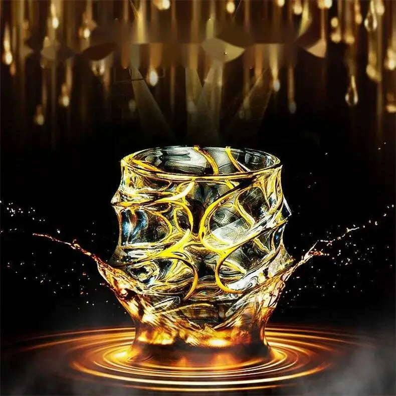 Elegant Luxury Whiskey Glass - Crystal & Golden Line Design