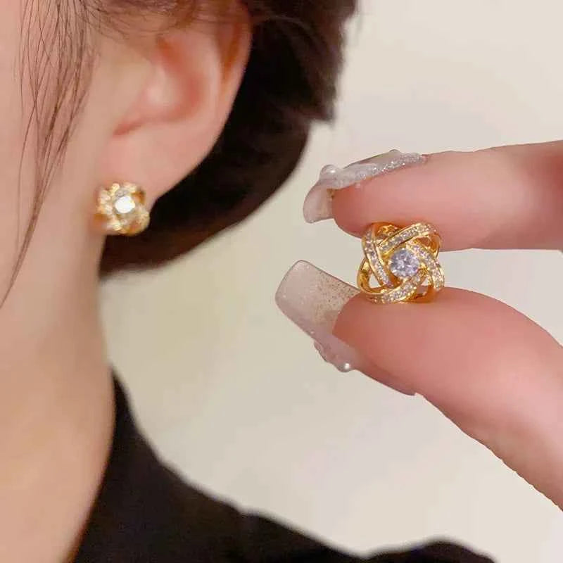 Exquisite Zircon Stud Earrings - Elegant Geometric Cross Design