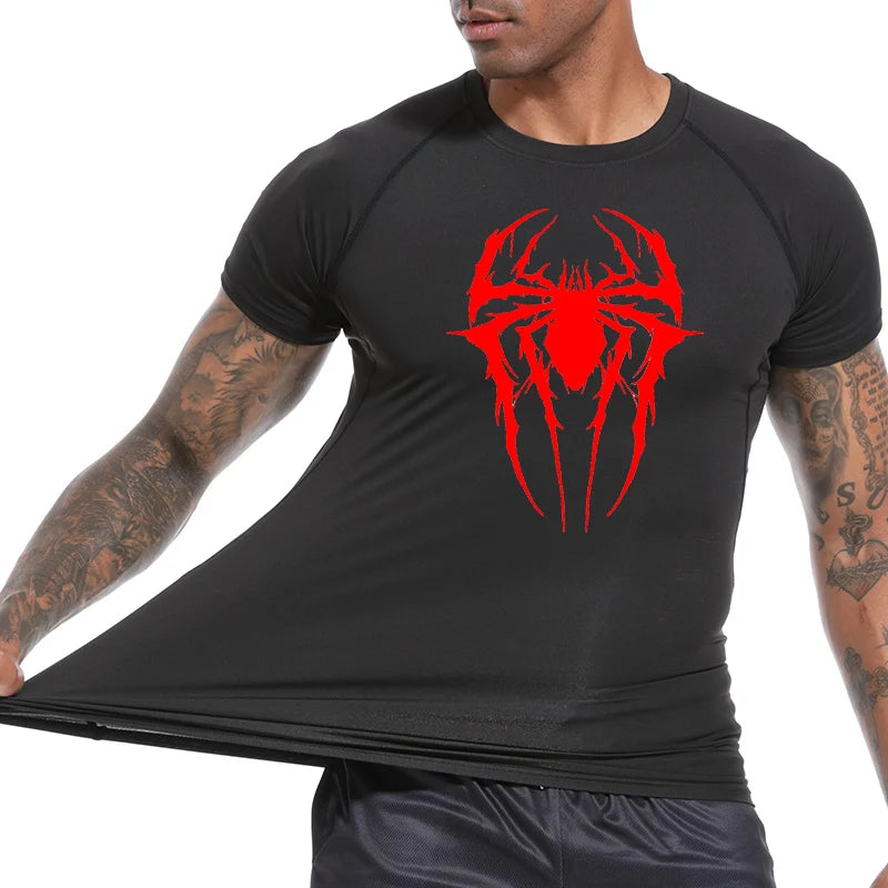 Premium Men's Spider Graphic Compression Shirt - Quick Dry Rash Guard