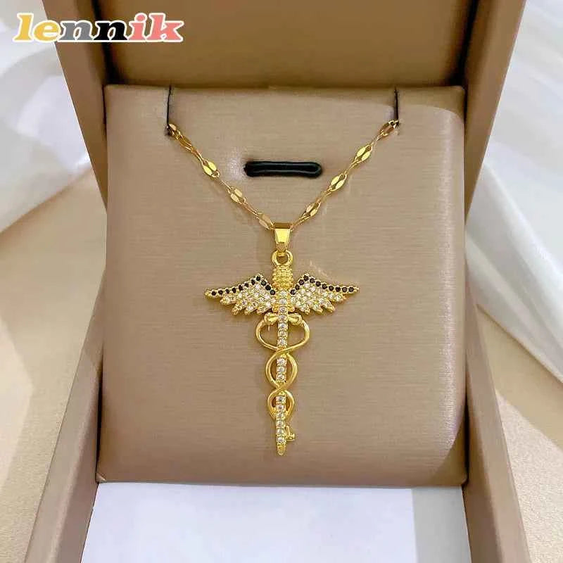 Rotating Angel Scepter Necklace - Luxury Titanium Jewelry