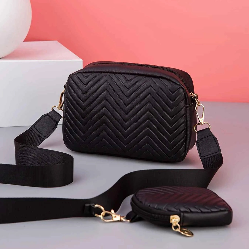 Elegant Sequin Crossbody Bag - Luxury Wave Embossed Mini Purse