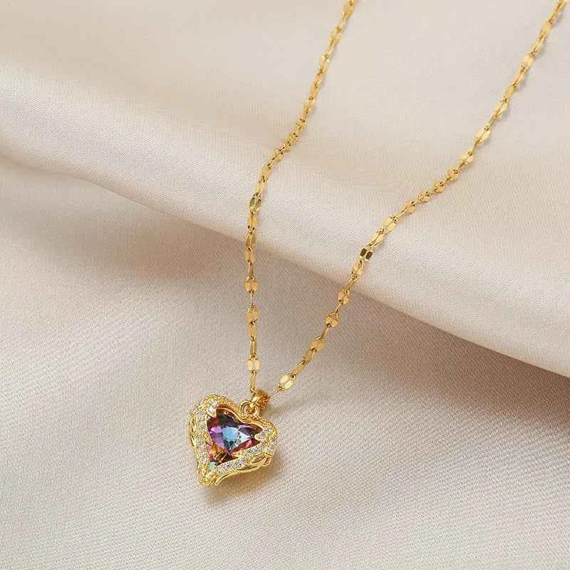Luxury Crystal Ocean Heart Pendant Necklace - 316L Steel