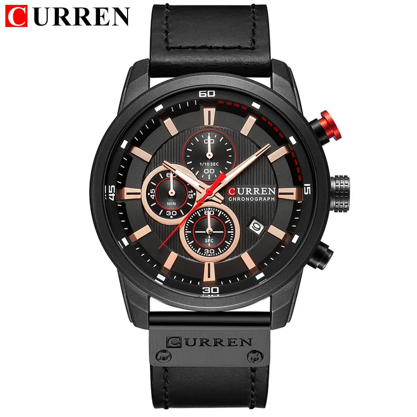 Luxury Men's Quartz Chronograph Watch - Leather Strap
